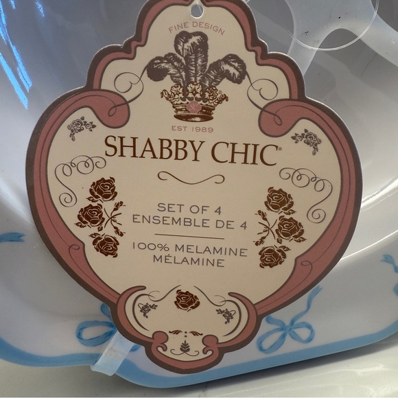 Shabby Chic Blue Coquette Bow Melamine Bowl Set of 4 Scalloped Edge VTG Style - Picture 3 of 6